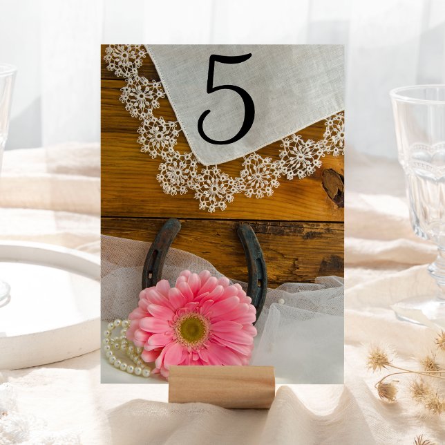 Pink Daisy and Lace Western Wedding Table Numbers (Creator Uploaded)