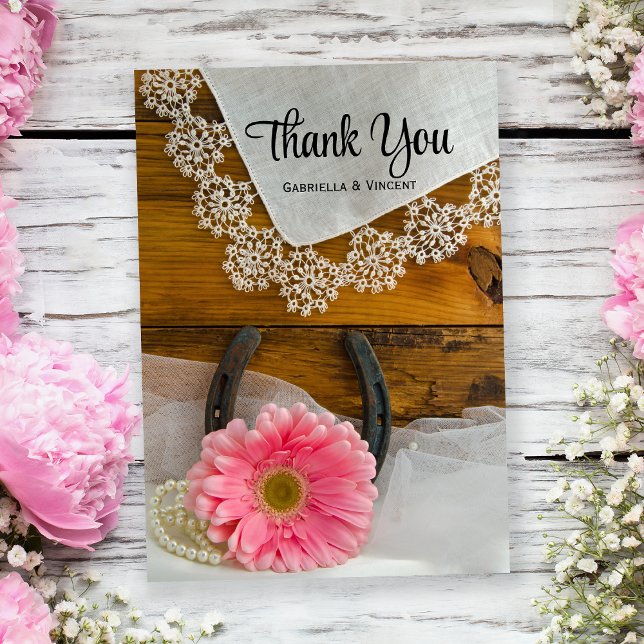 Pink Daisy and Lace Western Wedding Thank You (Creator Uploaded)