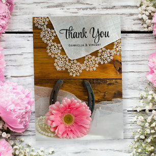 Pink Daisy and Lace Western Wedding Thank You Card