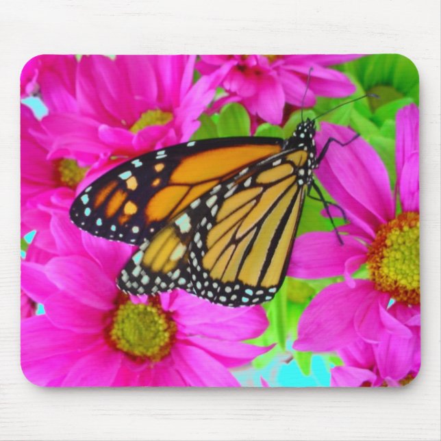 Pink daisy and Monarch butterfly mousepad (Front)