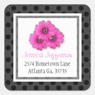 Pink Daisy and Polka-dot Address Stickers