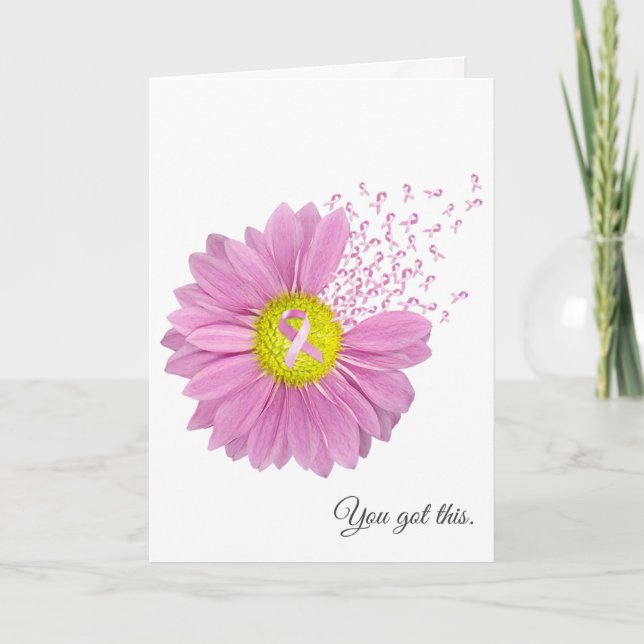 Pink Daisy and Ribbon Thinking of You  Card (Front)