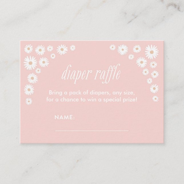 Pink Daisy Baby Shower Diaper Raffle Ticket Enclosure Card (Front)