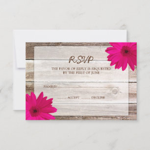 Pink Daisy Barn Wood Wedding RSVP Response Card