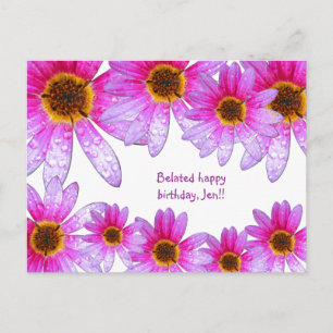 Pink Daisy Belated Happy Birthday Jen Postcard