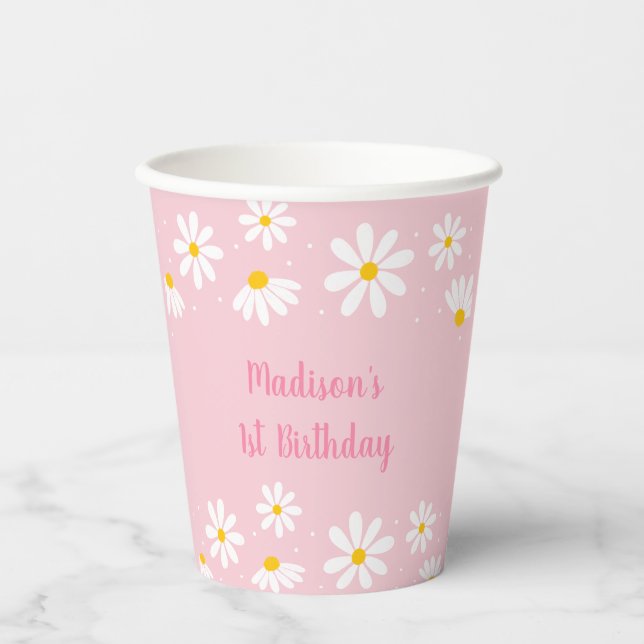 Pink Daisy Birthday Paper Cups (Front)