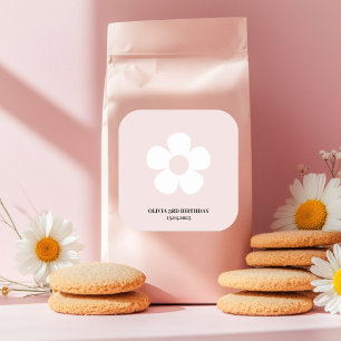 Pink Daisy Birthday Party Favour Label