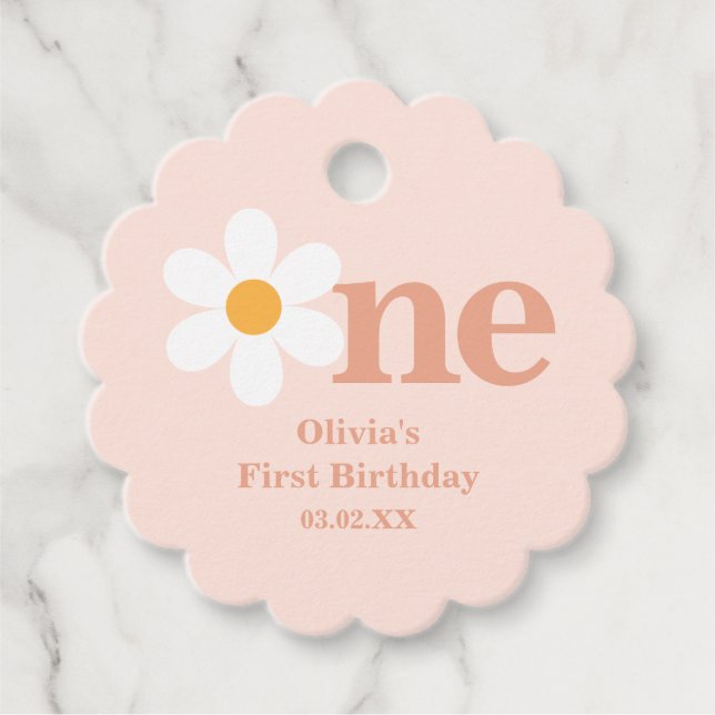 Pink Daisy Birthday Party Favour Tags (Front)