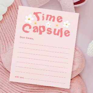 Pink Daisy Birthday Party Time Capsule Game Card