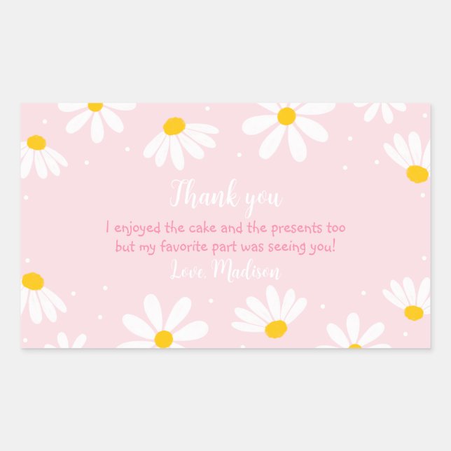 Pink Daisy Birthday Rectangular Sticker (Front)