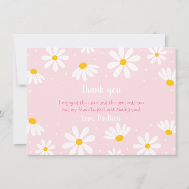 Pink Daisy Birthday Thank You Card (Front)