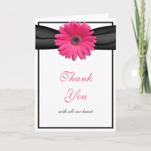 Pink Daisy Black Ribbon Wedding Thank You