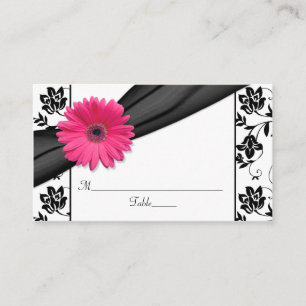 Pink Daisy Black White Floral Wedding Place Cards