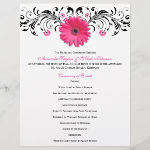 Pink Daisy Black White Floral Wedding Program