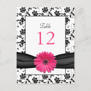Pink Daisy Black White Floral Wedding Table Card