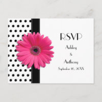 Pink Daisy Black White Polka Dot Wedding RSVP
