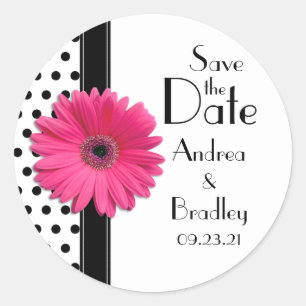 Pink Daisy Black White Polka Dot Wedding Sticker
