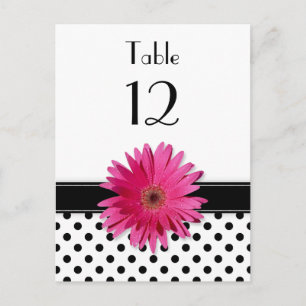 Pink Daisy Black White Polka Dot Wedding Table Postcard