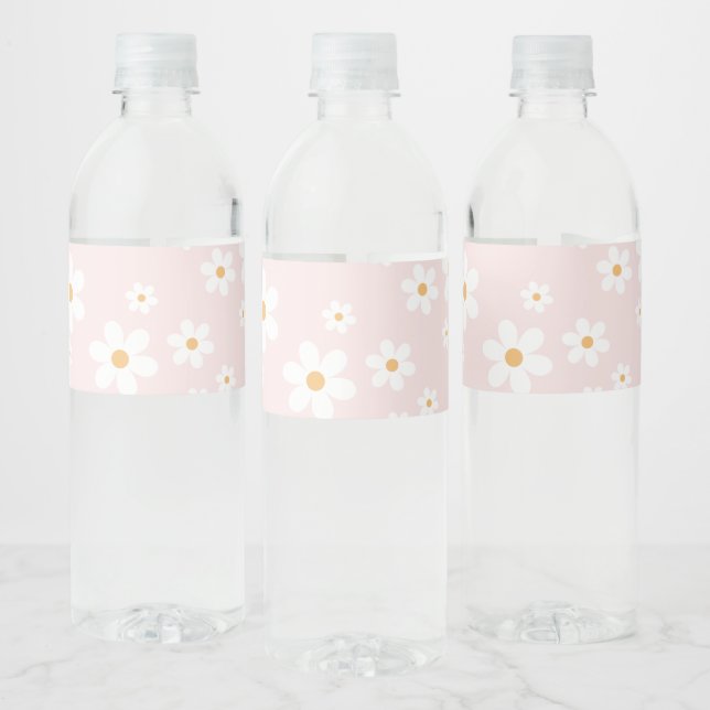 Pink daisy boho birthday water bottle label (Bottles)