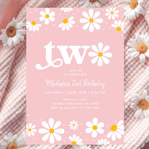 Pink Daisy Boho Second Birthday Invitation