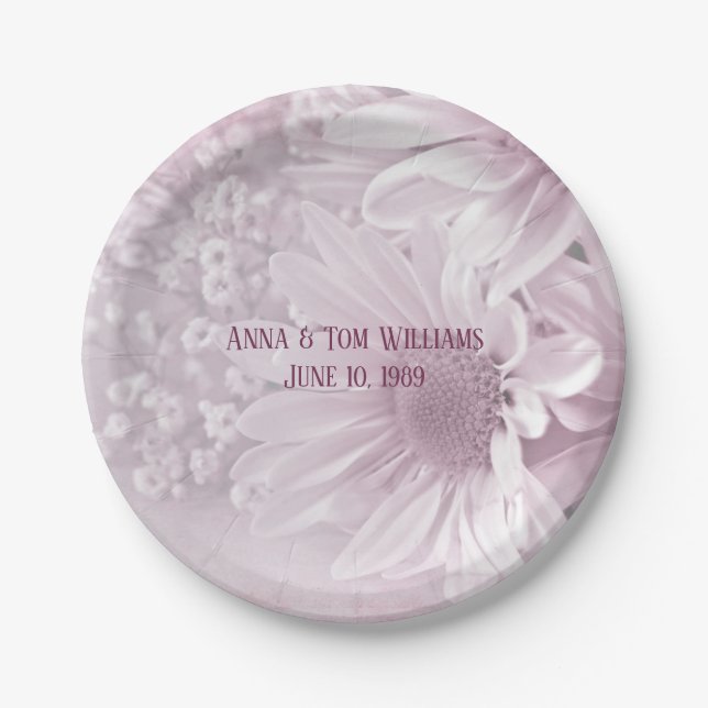 pink daisy bouquet for anniversary party paper plate (Front)