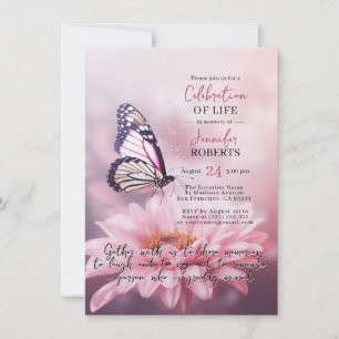 Pink Daisy Butterfly Celebration of Life   PHOTO Invitation