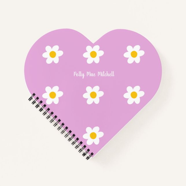 Pink Daisy-Chain Heart-Shaped Notebook (Front)