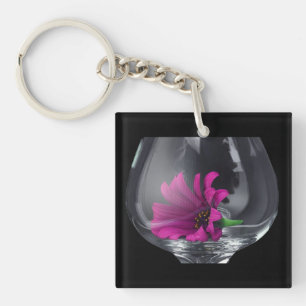 Pink Daisy Closeup In A Wine Glass Key Ring
