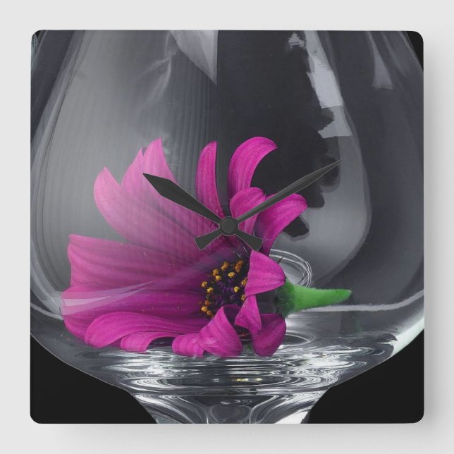 Pink Daisy Closeup In A Wine Glass Square Wall Clock (Front)