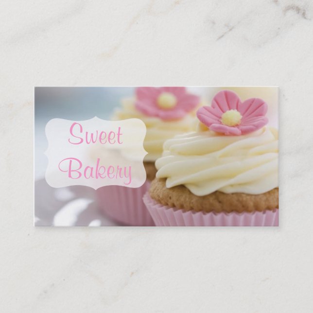 Pink Daisy Cupcake Bakery Business Card (Front)