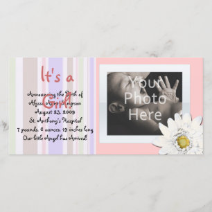 Pink Daisy Custom Photo Card Baby Announcement