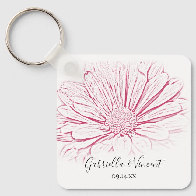 Pink Daisy Effect Floral Wedding Key Ring (Front)
