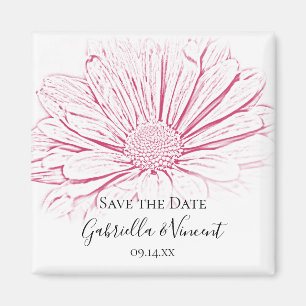 Pink Daisy Effect Floral Wedding Save the Date Magnet