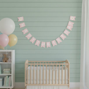 Pink Daisy First Birthday Banner