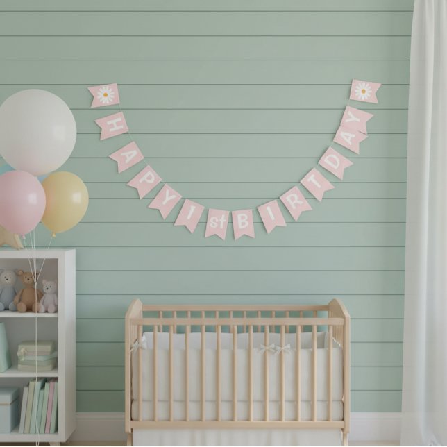 Pink Daisy First Birthday Banner (Creator Uploaded)