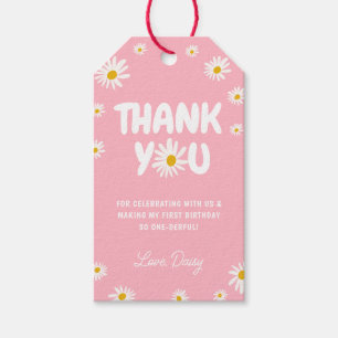 Pink Daisy Floral 1st Birthday Thank You Favor Gift Tags