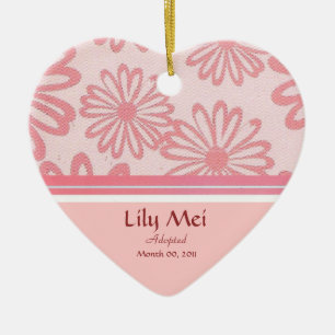 Pink Daisy Floral Adoption Announcement Keepsake Ceramic Tree Decoration