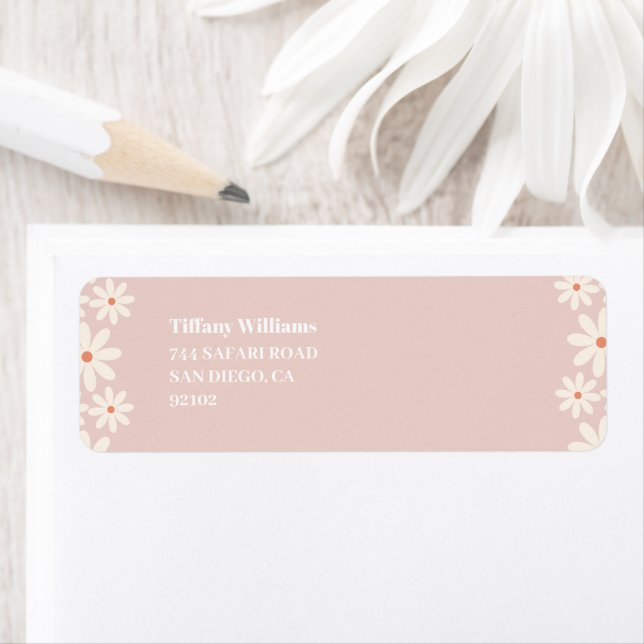 Pink Daisy Floral Baby Shower Return Address (Insitu)