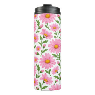 Pink Daisy Floral Botanical Pattern Travel Tumbler