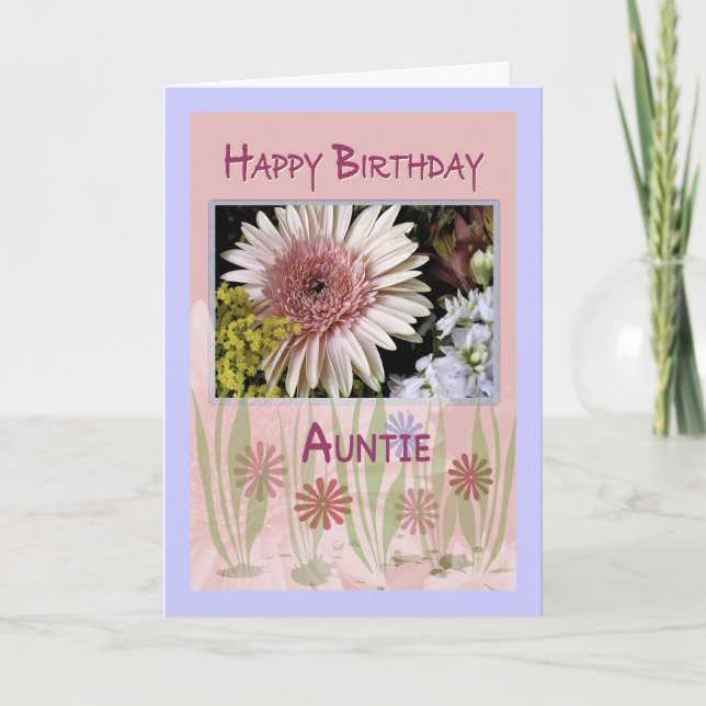 Pink Daisy Floral Bouquet, Auntie, Birthday Card (Front)