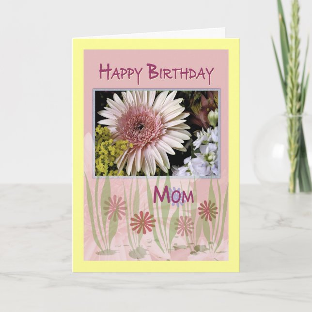 Pink Daisy Floral Bouquet, Mum, Birthday Card (Front)