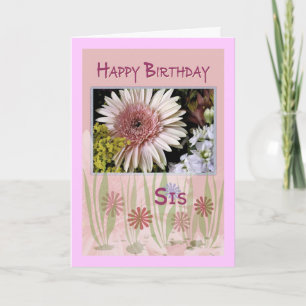 Pink Daisy Floral Bouquet, Sister, Birthday Card