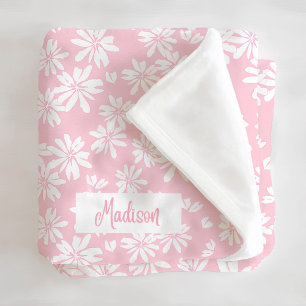 Pink Daisy Floral Girls Custom Fleece Blanket