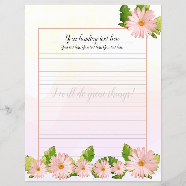Pink Daisy Floral Lined Writing Paper (Front)