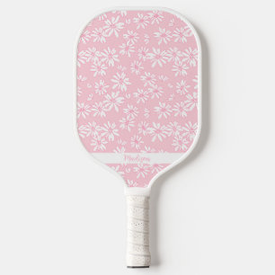 Pink Daisy Floral Pattern Personalised Name Cute Pickleball Paddle