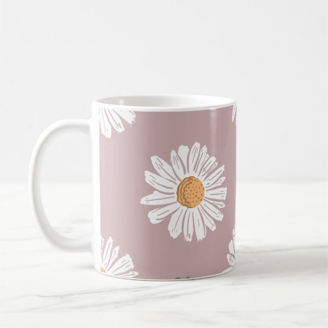 Pink Daisy: Floral Repeat Pattern. Coffee Mug (Left)