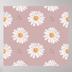 Pink Daisy: Floral Repeat Pattern. Poster