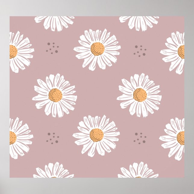Pink Daisy: Floral Repeat Pattern. Poster (Front)
