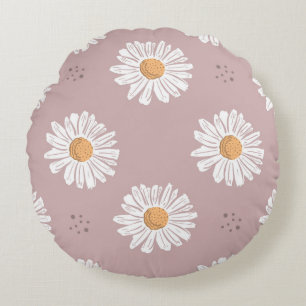 Pink Daisy: Floral Repeat Pattern. Round Cushion