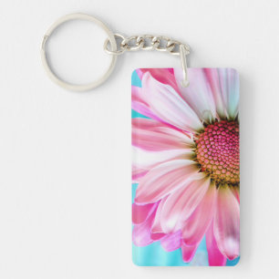 Pink Daisy Flower Bloom Key Ring